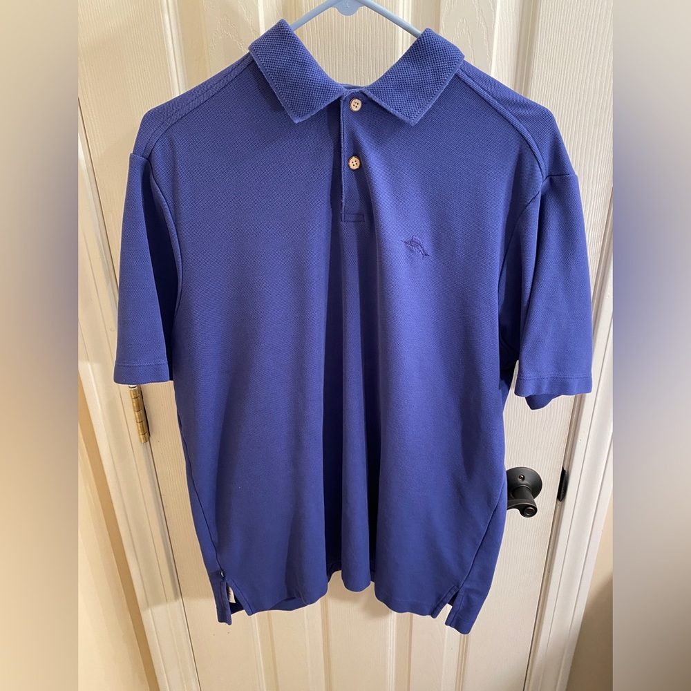 Tommy Bahama Polo Shirt Mens Size M Blue  Island Zone Supima Cotton. Orange Logo